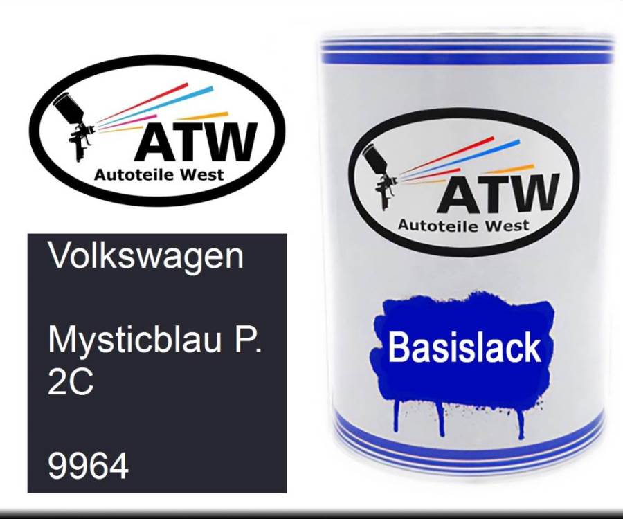 Volkswagen, Mysticblau P. 2C, 9964: 500ml Lackdose, von ATW Autoteile West.